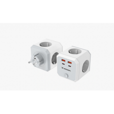 Tinklo šakotuvas (kubas) 220V su 4 lizdais + 2xUSB C + 2xUSB  20W su jungikliu Wozinsky WKZ-4B